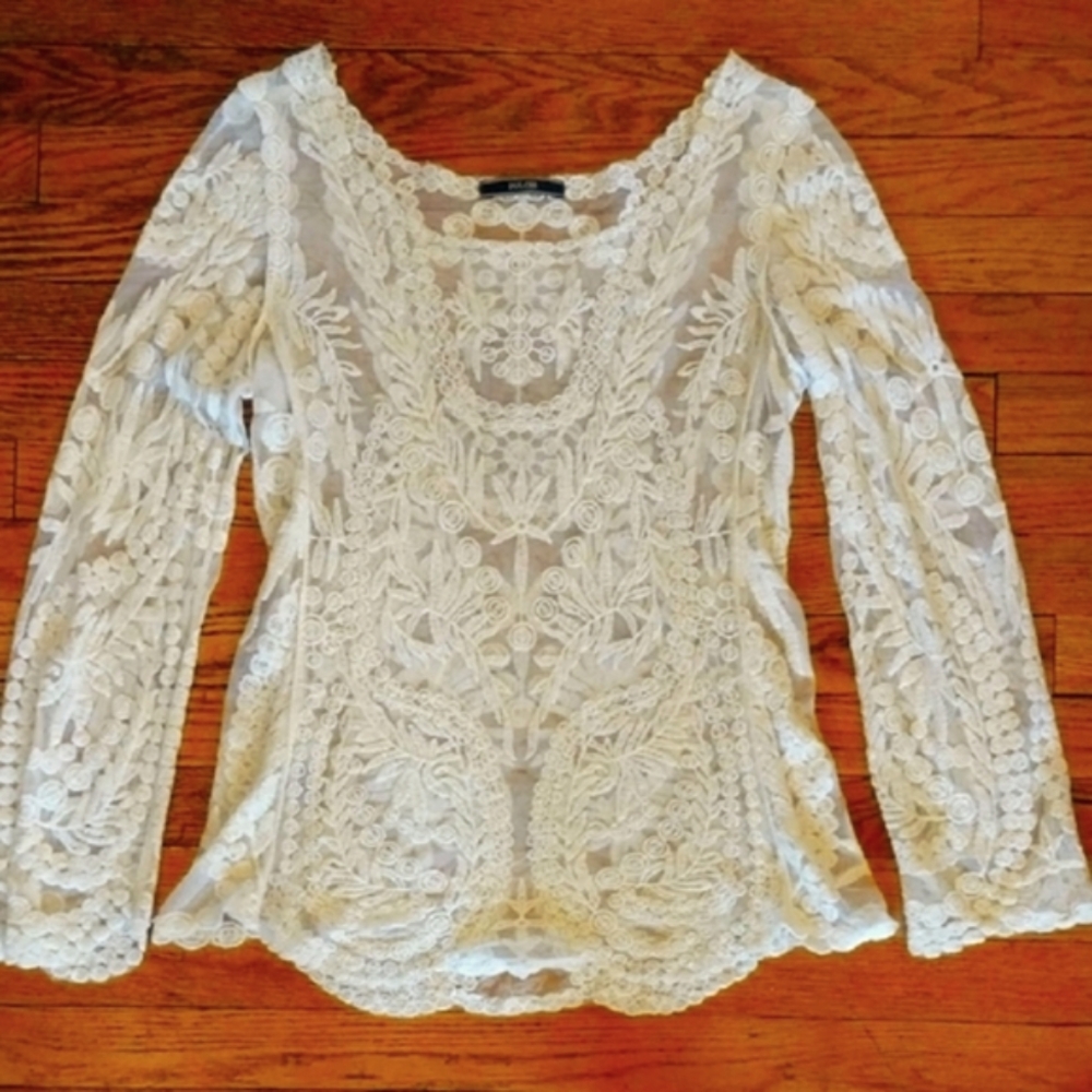 Elegant Cream Lace See Through Blouse
